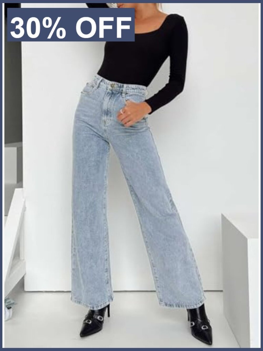 High Waisted Straight Leg Jeans Frayed Raw Hem Baggy Loose Cropped Wide Leg - Picture 5 of 7